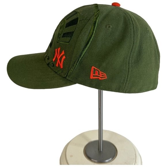 59FIFTY New York Yankees New Era Baseball Hat Fitted 7 1/2 Army Green Orange Log - Picture 5 of 8